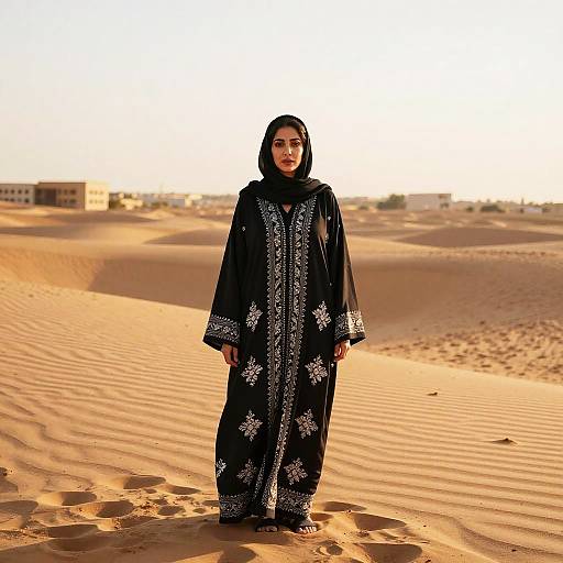 Desert Sunset Woman in Floral Abaya