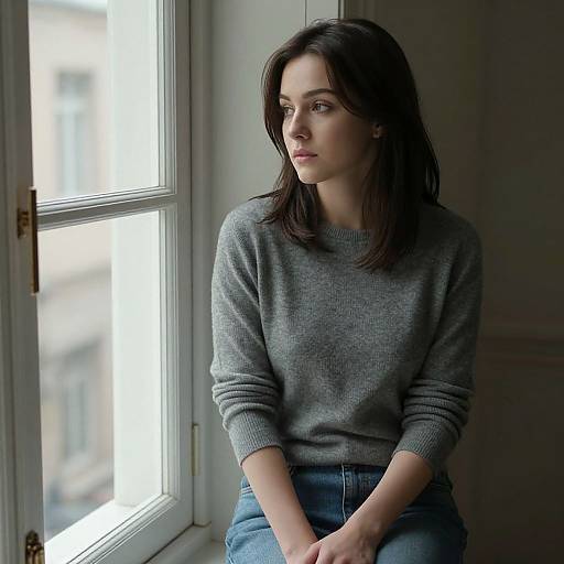 Woman Sitting on Window Sill
