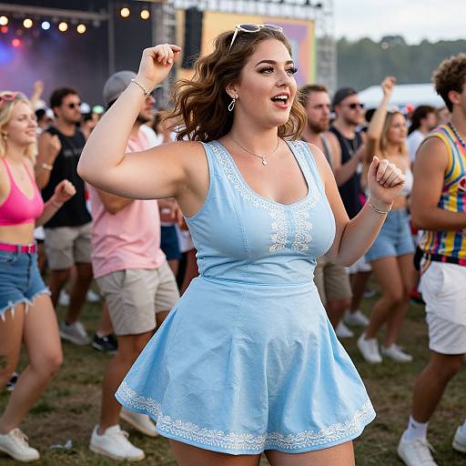 Plus-Size Woman Dancing at Music Festival