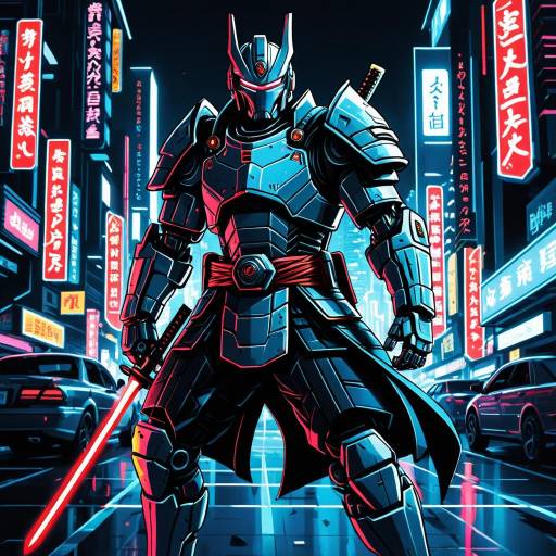 Robotic Samurai in Neon City