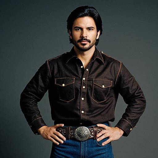 Man in Brown Western Shirt and Belt
