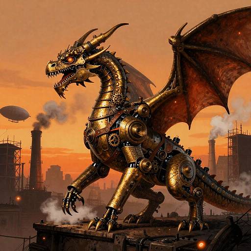 Steampunk Automaton Dragon at Dusk