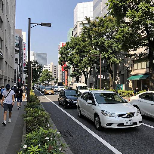 Busy Tokyo Street with Vehicles and Pedestrians