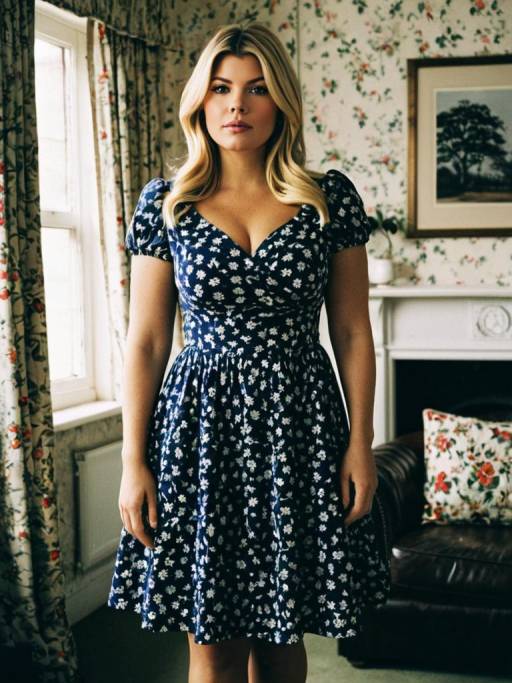 Woman in Floral Dress Standing Indoors