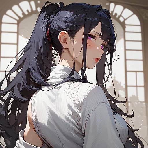 Embarrassed Palace Maiden in Sleeveless Kimono