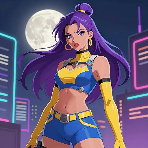 Futuristic Woman in Neon Cityscape