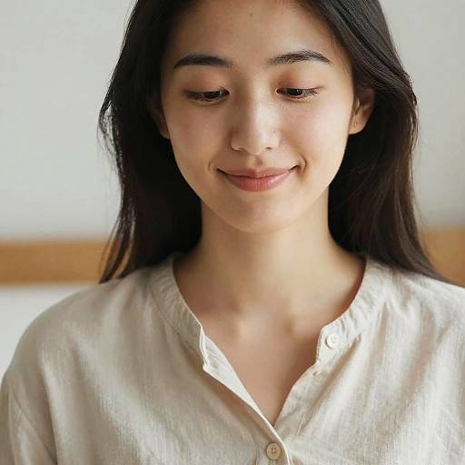 Shy Japanese Woman, Chest-Focused Portrait