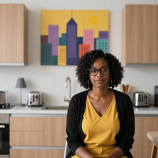 Black Woman in Modern Kitchen Portrait