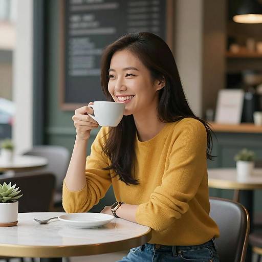 Relaxed Café Vibes - Asian Woman Smiling
