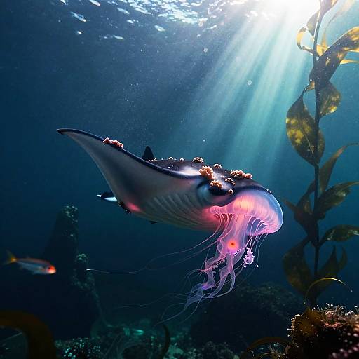 Bioluminescent Manta-Coral Hybrid at Midnight