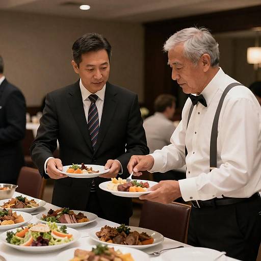Two Middle-Aged Men at Buffet