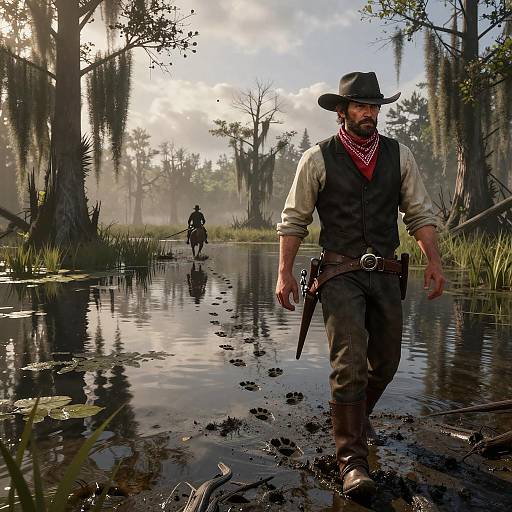Cinematic Bounty Hunter in Swampy Bayou