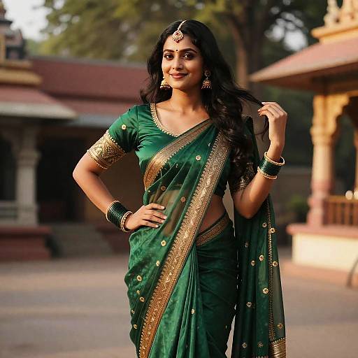 Elegant Woman in Ornate Temple Courtyard