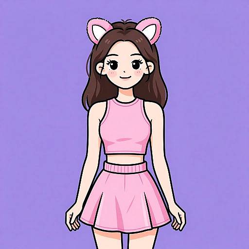 Playful Kawaii Woman in Pink Outfit