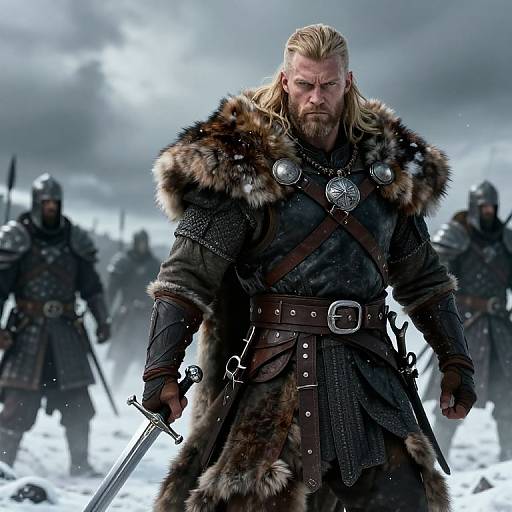 Muscular Viking Warrior in Snowy Battle