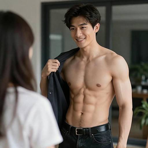 Muscular Man Smiling with Dark Shirt