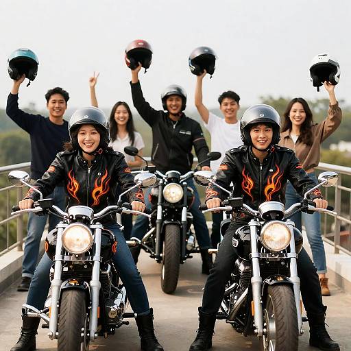 Celebration on a Balcony with Motorcyclists