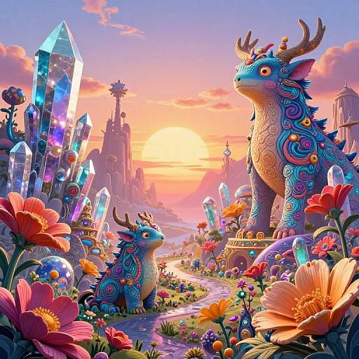 Exaggerated Fantasy Landscape with Crystals