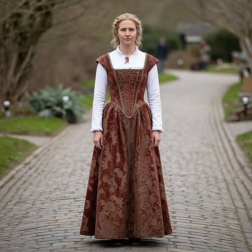 Medieval British Woman on Cobblestone Path