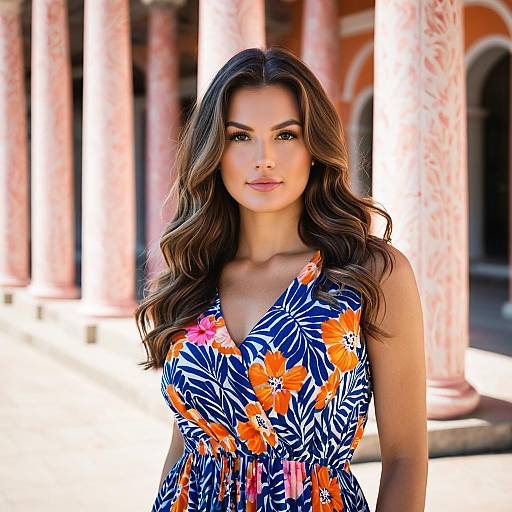 Fashion Model in Floral Summer Dress