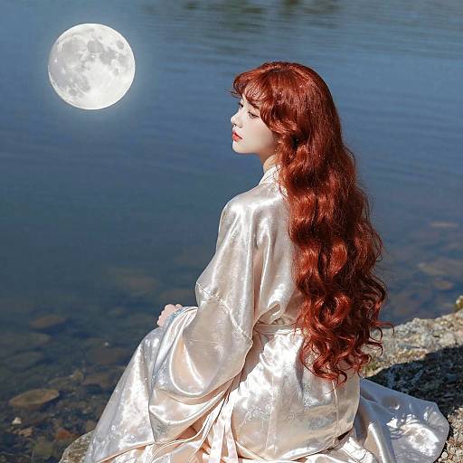 Red-Haired Princess by Moonlit Lake