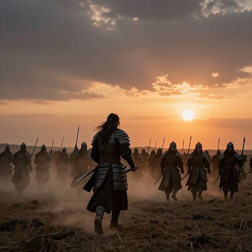 Warrior Leading Charge at Sunset