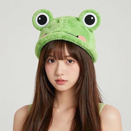 Girl Wearing Green Frog Hat