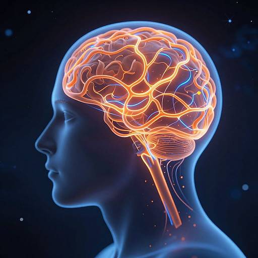 Glowing Neural Pathways Above Human Profile