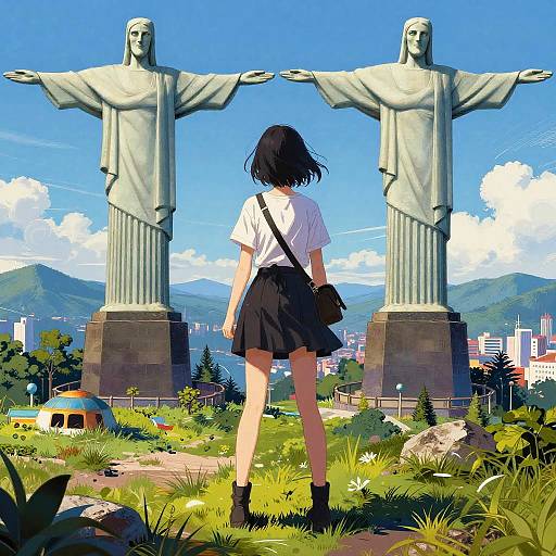 Ultrarealistic Anime Girl Landscape Sketch