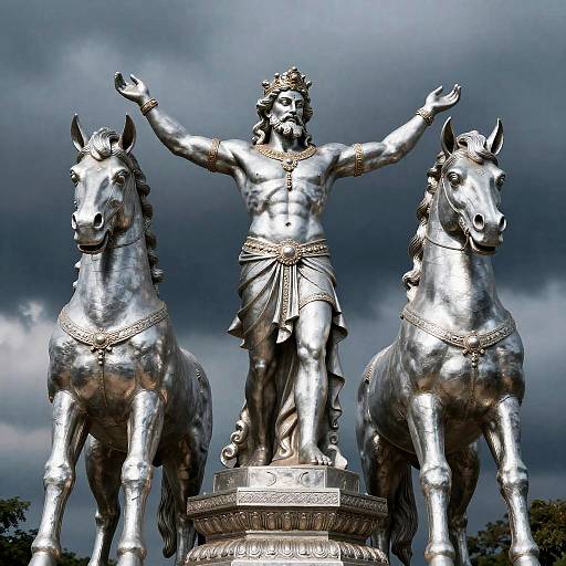 Silver Statue of Mythical Man with Horses