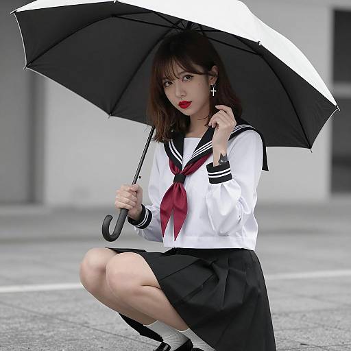 Elegant Asian Woman in Sailor Uniform