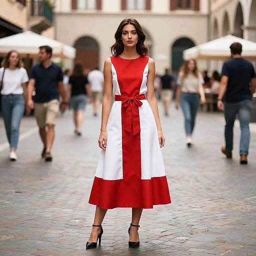 Italian Woman in Red and White Dress