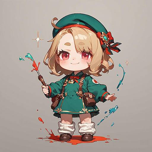 Chibi Adeleine Painting Colorful Splash