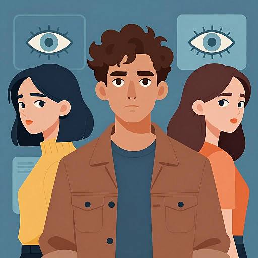 Three People Digital Illustration with Eye Icons