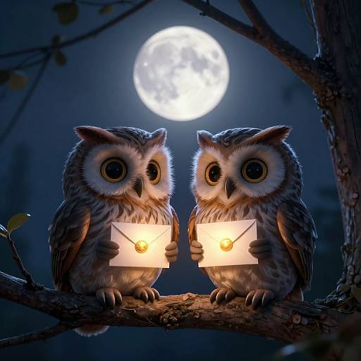 Whimsical Owls with Glowing Envelopes