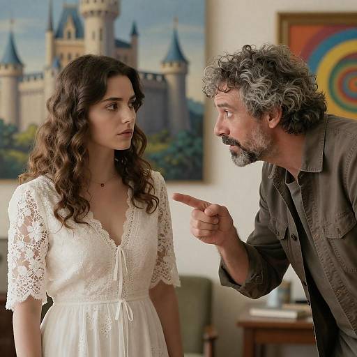 Intriguing Conversation in Artistic Setting