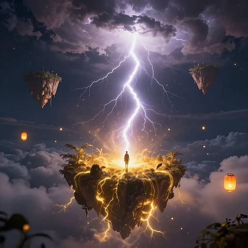 Floating Islands with Golden Light Veins