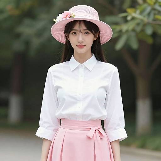 Woman in White Shirt and Pink Outfit