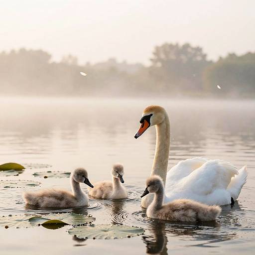 Graceful Swan Family at Pastel Sunset