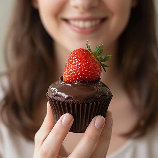 Delicate Hand Holding Strawberry Cupcake