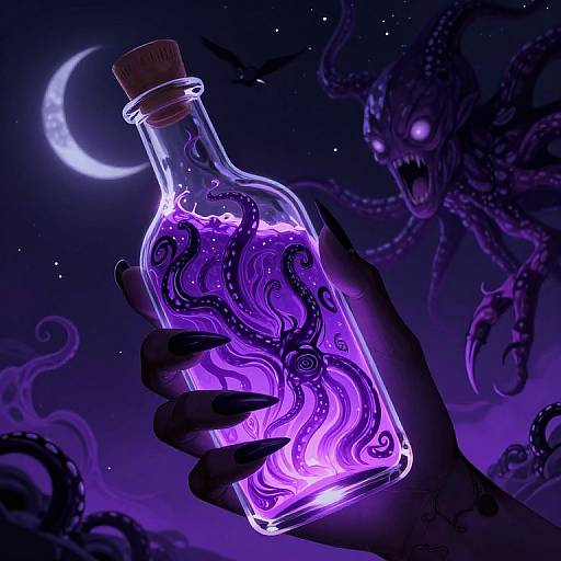 Glowing Tentacle Bottle in Night