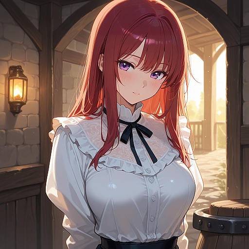 Anime Girl in Medieval Village