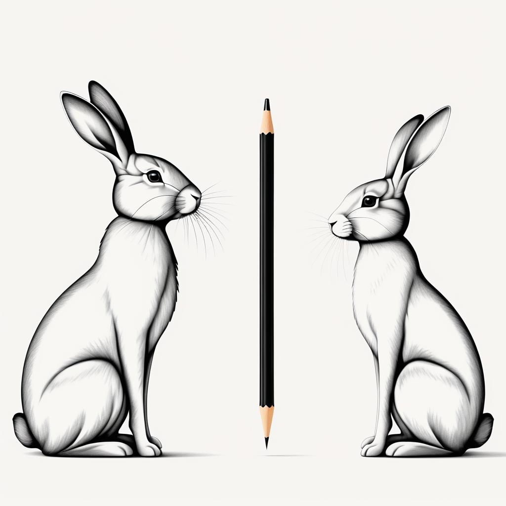 Elegant Minimalist Rabbit Pencil Drawing