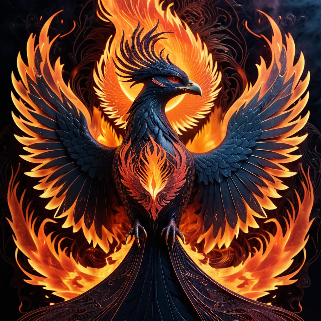 Surreal Art Deco Phoenix in Flames