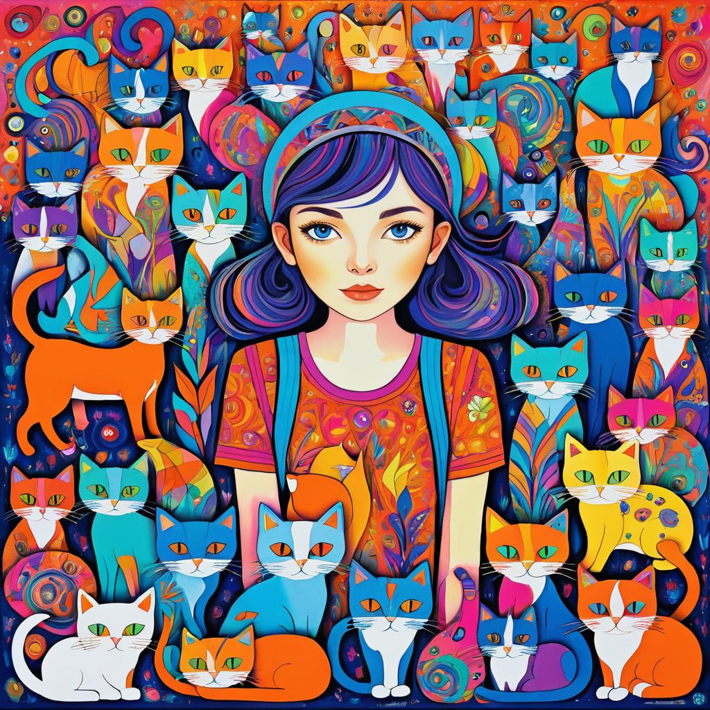 Whimsical Cats in Psychedelic Colors