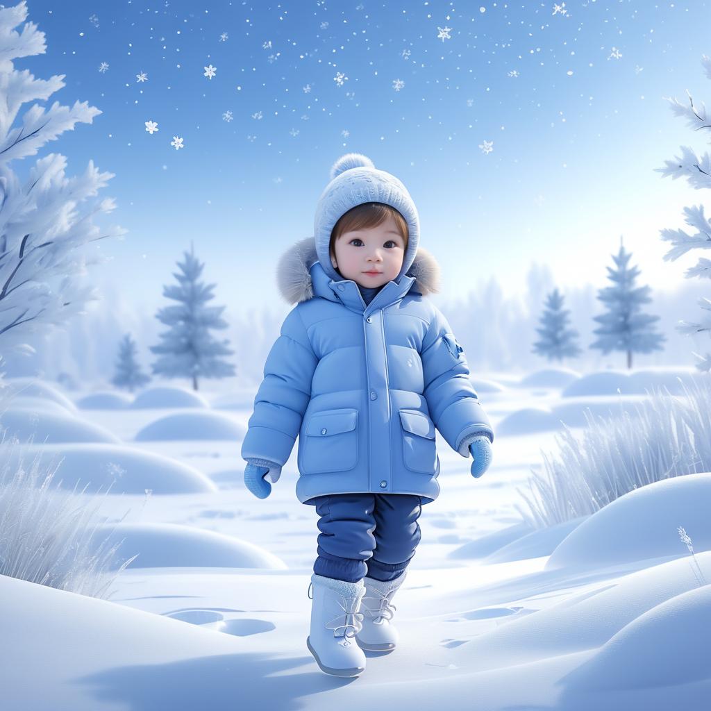 Serene Winter Play: Child in Snow