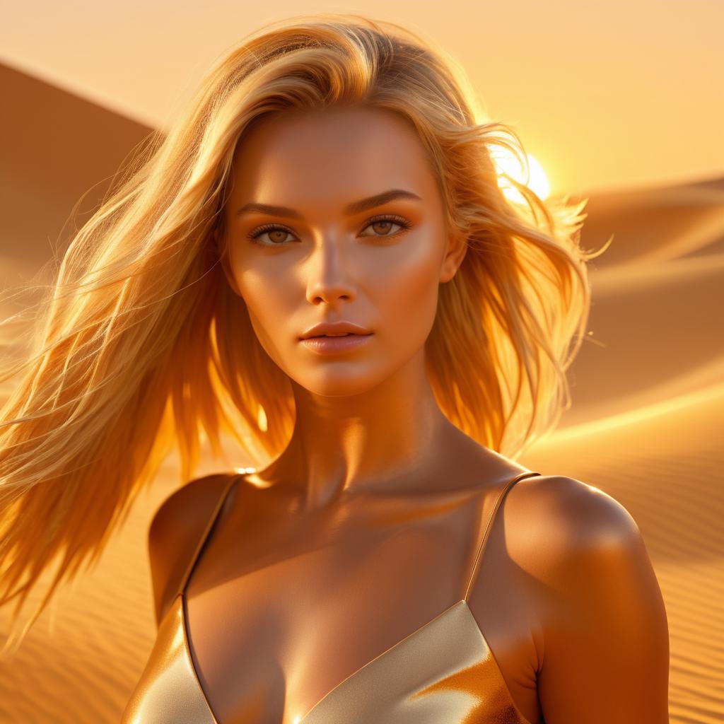 Golden Desert Sunset with Elegant Woman