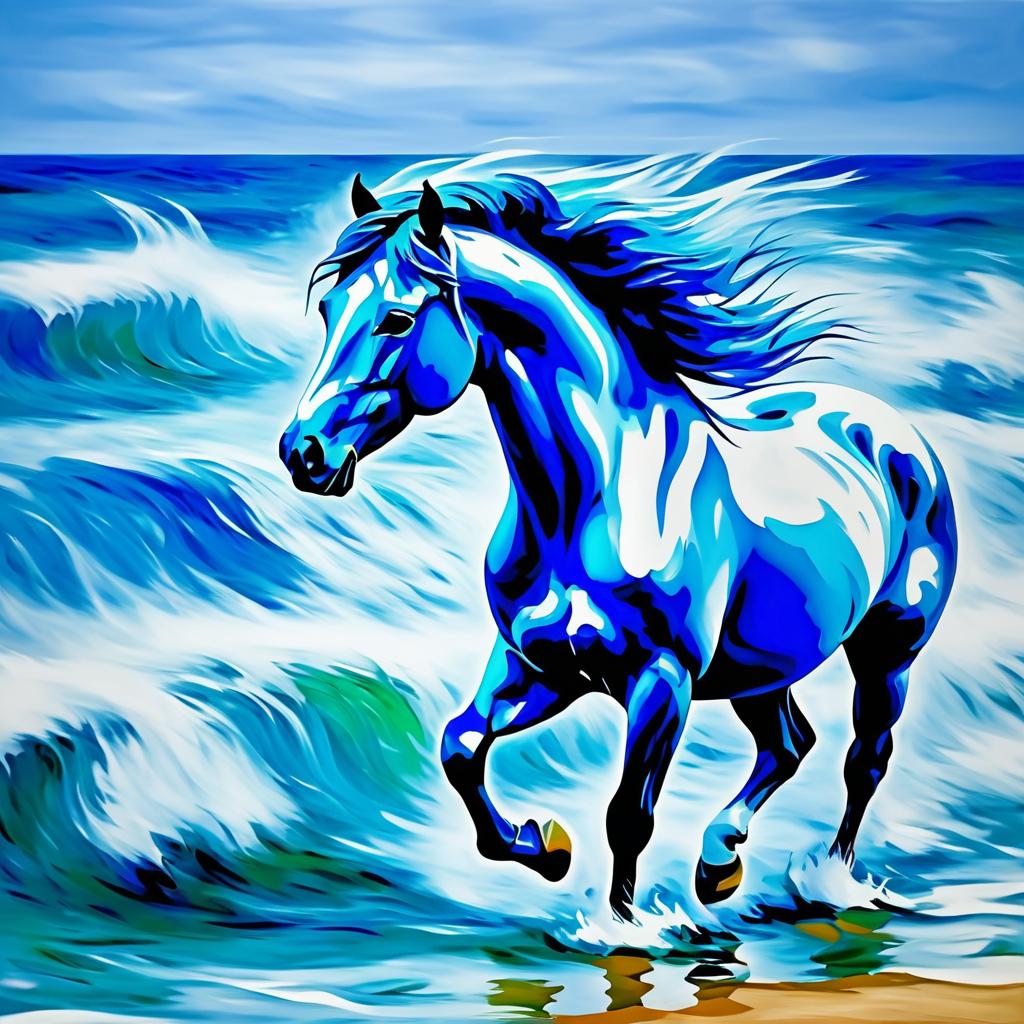 Impressionist Horse Portrait in Ocean Waves