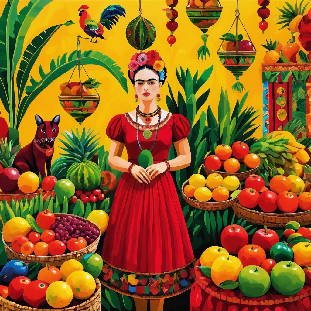 Surreal Market Scene in Frida Kahlo Style