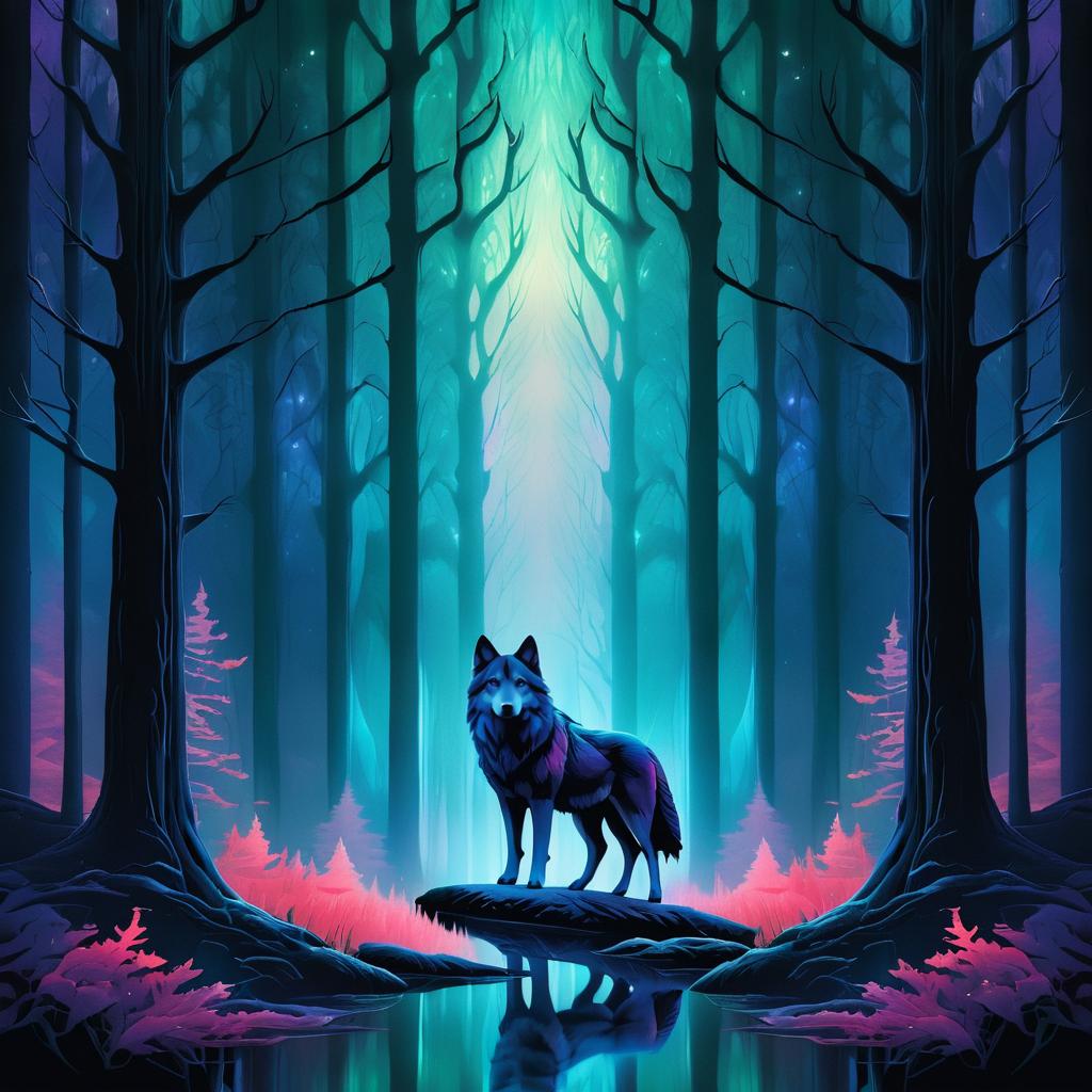 Serene Wolf in Ethereal Forest Scene